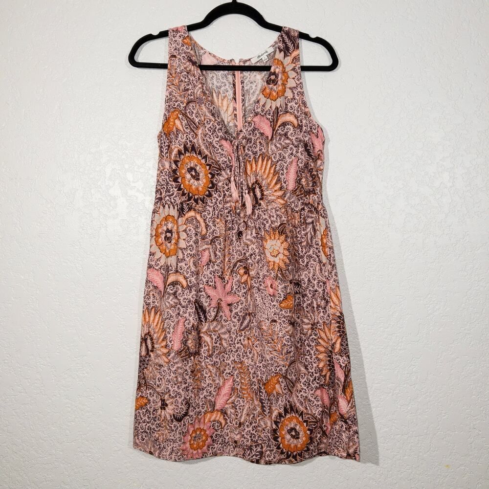 Madewell Peach Bali Blooms Lace Up Shift Dress Size 4